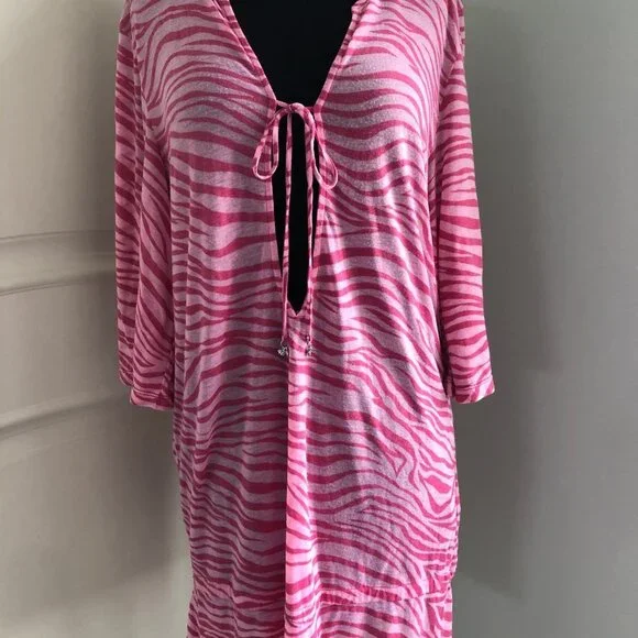 BEACH BUNNY PINK ZEBRA Soft Cotton Cover Up Sz S - Picture 2 of 6